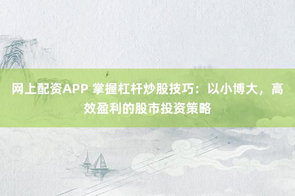 网上配资APP 掌握杠杆炒股技巧：以小博大，高效盈利的股市投资策略