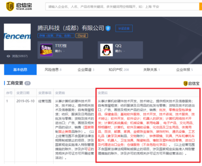 腾讯(成都)公司新增机器人研发及电器、化妆品零售业务